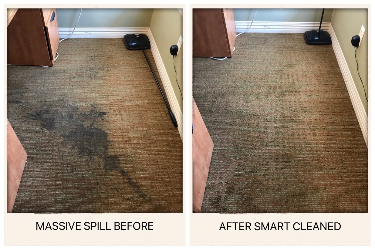 Massive spill emergency carpet clean before and after